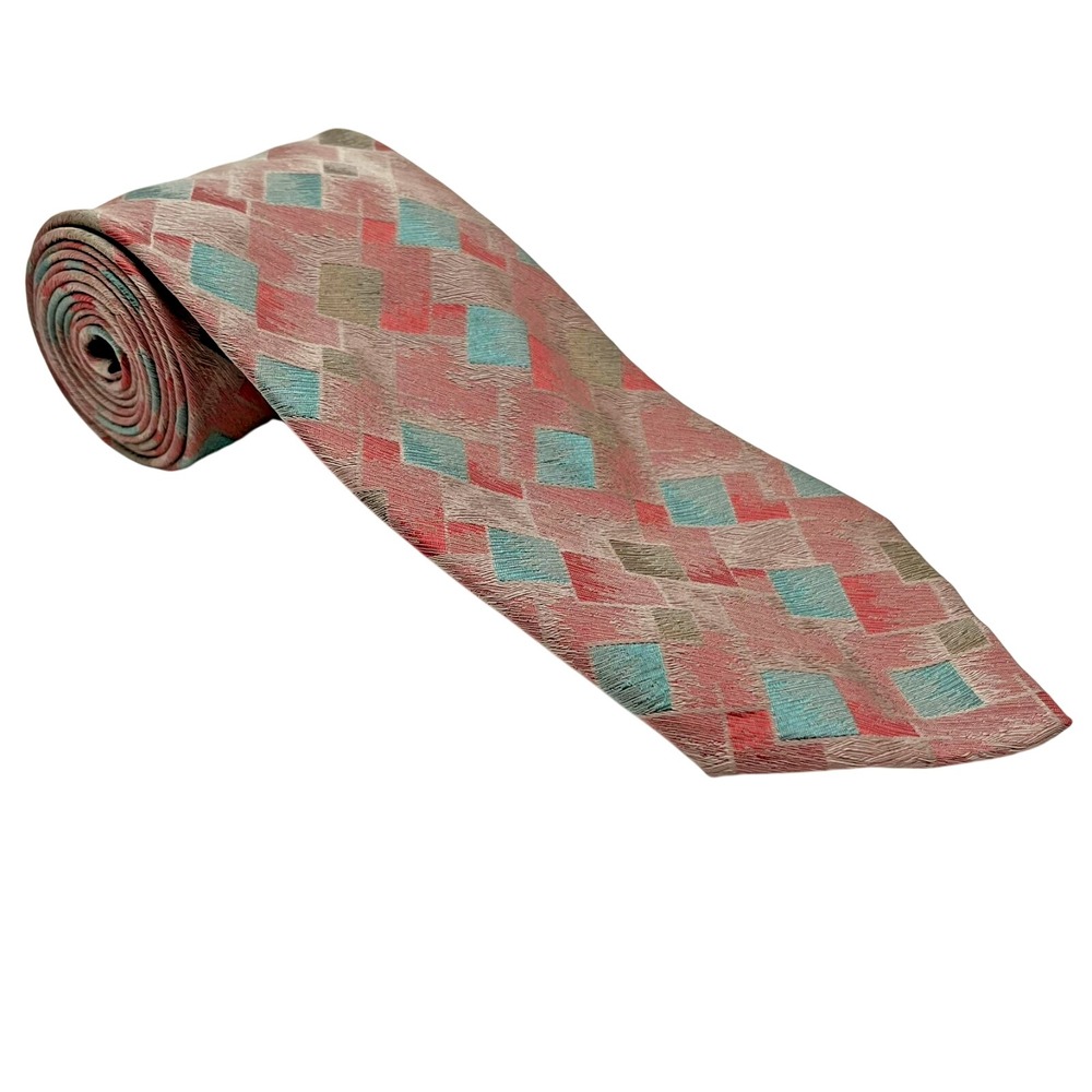 Charvet 100% Silk Tie Mens Pink Pastel Geometric Necktie Handmade France